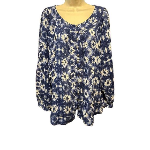 BeachLunchLounge Women's Printed Peasant Top with Embroidered Yoke Size XL New - Picture 1 of 11